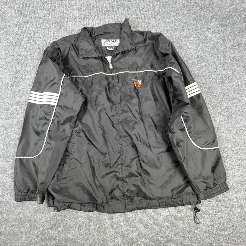 GTM Sportswear Jacket Mens XL Black Full Zip Hornet Mascot Windbreaker Striped